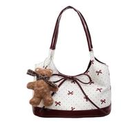 Introti Sac à bandoulière coréen à pois avec pendentif et poignée sur le dessus souple, sac à main coréen de grande capacité pour femme, travail, atelier, voyage, Rouge, Medium
