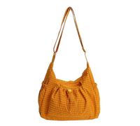 Introti Sac à bandoulière élégant en nylon pour femme, grande capacité, polyvalent, avec cordon de serrage, motif grille, pour le shopping, les voyages, les rendez-vous galants, jaune, 12.2x7.76x11.73