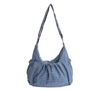 Introti Sac à bandoulière élégant en nylon pour femme, grande capacité, polyvalent, avec cordon de serrage, motif grille, pour le shopping, les voyages, les rendez-vous galants, bleu, 12.2x7.76x11.73
