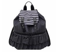 Introti Sac à dos à imprimé à pois avec cordon de serrage - Grande capacité - En nylon - Style vintage - Style décontracté - Pour étudiant - Pour filles et femmes - Pour voyage, shopping, Noir , L