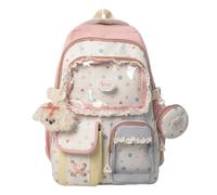 Introti Sac à dos Ita mignon en nylon pour femme avec insert transparent Cutecore Sac à dos avec pendentif Style Y2K pour filles, adolescentes, école, cosplay, concert, cadeaux, rose, 16.93x12.2x6.69