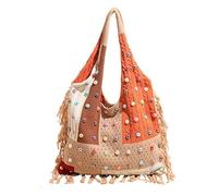 Introti Sac à main fourre-tout tricoté coloré pour femme avec pompon fait main pour voyage, shopping, travail, rendez-vous galant, usage quotidien, Orange, 390*10*310mm