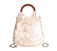 Introti Sac à main quotidien léger fait à la main en coquillage naturel avec poignée et bandoulière amovible pour femme pour un usage quotidien, blanc, Small