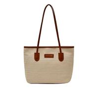Introti Sac de plage en paille de grande capacité, sac à main en paille de rotin pour l'été, sac fourre-tout élégant, sac à main tissé pour femme, vacances, travail ou usage quotidien, beige, Taille