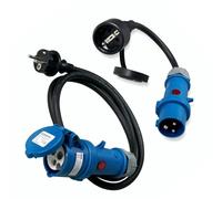 IntuiFlex Kit d'adaptateur Prise Camping - 1 câble de 1,5 m et 1 câble de 30 cm avec indicateur de Tension - Flexible et sûr pour Camping-Cars, caravanes et Bateaux - H07RN-F 3G2,5, 16A, 230V