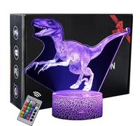 INTUPGD 3D Dinosaure Lampe Nuit Lumière 16 Couleurs Changement USB Power Comme Décoration De La Maison Lumières pour Garçons Filles Enfants Bébé (Dinosaures 2)