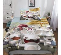 Invasion des Lapins Crétins Housses De Couettes 2 Pièces Convient Aux Adulte Enfant Dessin animé Ensemble De Literie avec Taie d'oreiller Parure De Lit avec Fermeture À Glissière Single（135x200cm）