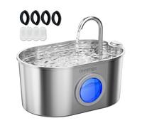 Invengo MeowFlow B30 Fontaine à Eau pour Chat, 2,2 L en Acier Inoxydable avec fenêtre de Niveau d’Eau, Facile à Nettoyer, 4 filtres Inclus, Design Anti-éclaboussures