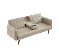 Inverness - Canapé 3 Places Convertible Avec Tablette Centrale Rabattable Beige