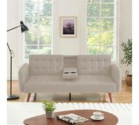 CONCEPT USINE | Canapé 3 Places Convertible Inverness Beige | Design Moderne en Lin | Tablette Centrale Intégrée | Lit Couchage 181 x 97 cm | Piètement Bois d’Hévéa | Compact, Élégant et Fonctionnel