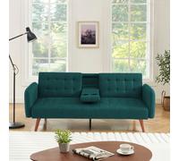 CONCEPT USINE | Canapé 3 Places Convertible Inverness Vert | Design Moderne en Lin | Tablette Centrale Intégrée | Lit Couchage 181 x 97 cm | Piètement Bois d’Hévéa | Compact, Élégant et Fonctionnel