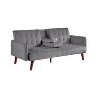 Concept Usine Canapé convertible 3 pl INVERNESS en velours gris lit 161x97cm tablette porte-gobelets