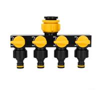 Inverseur de robinet d'arrosage à quatre voies avec vannes marche/arrêt indépendantes compatible avec robinets 1/2, 3/4 et 1 pour une gestion efficace de l'eau (jaune)