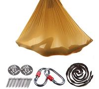 Inversion de Yoga Balançoire Anti-gravité d'air Elastique Swing Hamac Sling Kits de Yoga Pilates Équipements de Danse Aérienne Balançoire Tissu Stretch Durable Hamac Yoga Aerial Silks 5 Meter (Or 2)