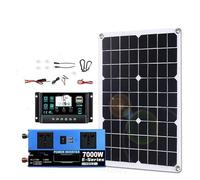 Inverter Convertisseur Kit Complet Système Solaire 7000W 12V/24V À 110V/220V Contrôleur 100A Panneau 500W Onduleur Hors Réseau pour Maison/Camping Sauvegarde(220V Solar kit)