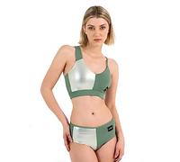 Invertika Ensemble Top Femme - Slip Femme - sous-vêtement Sportif - Pole Dance en Lycra Contenant Double Face réversible fabriqué en Italie, Vert/Or, L