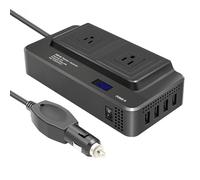 Invertisseur d'alimentation 200W, Adaptateur de Prise de Voiture 12V 220V avec onduleur de Voiture Portable d'affichage LCD avec 2 sockets et 4 Ports USB pour Le Camping Van Caravan Power 美规