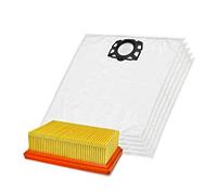 Invest Kit 5 Sacs Aspirateur + 1 Filtre Plissé Plat Compatible Kärcher WD 4, WD 5, WD 6, MV 4, MV 5, MV 6 - Remplacement 2.863-006.0 & 2.863-005.0