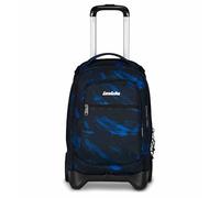 Invicta Trolley scolaire plug, noir et bleu, 3 en 1, sac à dos double compartiment avec chariot amovible, poche pour PC, poche pour gourde, 34 l, école moyenne et supérieure, voyage, sac à dos garçon