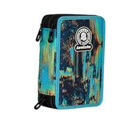 Invicta Trousse Scolaire 3 Zip Fantaisie, Bleu et Noir, Triple Compartiment Complet avec Stylets, Crayons et marqueurs, Accessoires Scolaires, Accessoires Sac à Dos, école Primaire, Enfant, Bleu,