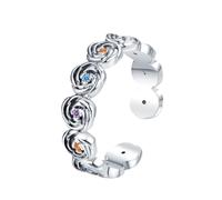 Invincible Esprit Bague, Vintage Rose Fleur Ouverture Bague, Bijoux Inspirationnels Cadeaux pour les Femmes (Silver)