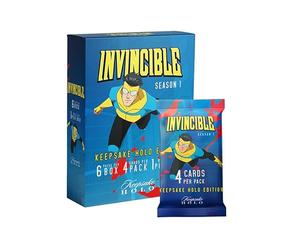 Invincible Season 1 Boîte souvenir Holo Blaster Box : 6 paquets, 4 cartes par paquet, 1 coup garanti, cartes holographiques, cartes Chase Rare, liste de contrôle de 600 cartes