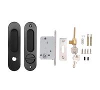 Invisible Recessed Handle Pocket Lock, Sliding Barn Door Handle with Key, Zinc Alloy Mortise Lock for Toilet Balcony Wardrobe, Black Powder Coated Durable Design, Includes