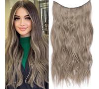 Invisible Wire Hair Extensions Long Wavy Synthetic with Transparent Wire Adjustable Size 4 Secure Clips for Women (#88H86)