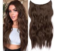 Invisible Wire Hair Extensions with Adjustable Size Transparent Headband 20 Inch Long Wavy Hairpieces for Women (4 Secure Clips） (#9)