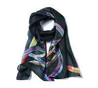 Invisible World Foulard Soie 100% Femme pour Cheveux, Cou, Tete Echarpe Longue Peint a la Main - Libellule - Noir