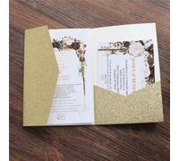 Invitation De Mariage Blanc Poche De L'enveloppe Tri-Pliage Inviter Couverture Multi Couleurs Offrir Un Service - Type Glittery Gold-Pocket And Envelop