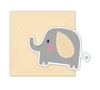 Invitations bébé éléphant avec enveloppes, 6 pièces.