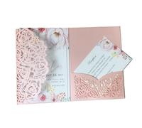Invitations de fiançailles et de quinceañera, 10 Pieces Multicolor Laser Rose Wedding Birthday Party Invitation Cards(Pink,Outside cover only)