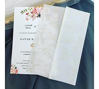 Invitations de fiançailles et de quinceañera, Vestes en vélin translucide, enveloppe d'invitation de mariage florale aquarelle multicolore(Gold Leaves,Wrap N Invitation)