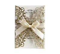Invitations Mariage Cartes Faire-part 10pcs Kit De Carte D'invitation De Mariage Avec DentelleBowknot Scintillant Romantique Ruban De Satin Carte Pour Les Fêtes De Mariage, Anniversaire, Baby Shower