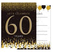 Invitations pour 60e anniversaire | 60 ans de célébration | Happy 60th Anniversary | 12,7 x 17,8 cm | Noir et doré | Invitations pour 60e fête avec style 20 enveloppes | You're Invited | Surprise