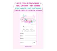 Inviti festa di compleanno per bambine - Tema Unicorno: 30 inviti identici pronti da ritagliare