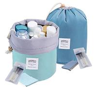 INVODA Lot de 2 trousses de maquillage de voyage avec cordon de serrage pour femme - Trousse de toilette portable avec cordon de serrage pour voyage (vert + bleu)