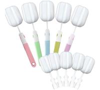 INVODA Lot de 5 brosses de nettoyage en éponge pour biberon à long manche et brosse de nettoyage portable (5 pièces + 5 têtes de brosse)