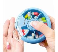 INVODA Pilulier hebdomadaire rotatif à 7 compartiments pour médicaments quotidiens et vitamines - Pilulier de voyage portable pour compléments d'huile de poisson et vitamines (bleu ciel)