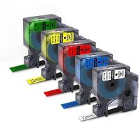 Invoker Lot de 5 rubans d'étiquettes de rechange pour Dymo D1 - 12 mm x 7 m - Noir sur blanc/rouge/jaune/bleu/vert - 1/2" - 23 pieds - Compatible avec DYMO COLORPOP LabelManager 160/210D/280/360D/420P