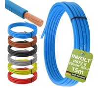 INVOLT Câble de câblage flexible en PVC H07V-K - 15 m - 10 mm² - Bleu - Fabriqué en Allemagne