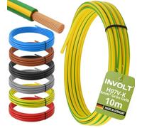 INVOLT H07V-K Câble de câblage flexible en PVC - 10 m - 6 mm² - Vert-jaune - Vendu au mètre, Fabriqué en Allemagne