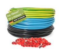 INVOLT H07V-K kit 10mm² 3x2m noir/bleu/vert-jaune, 20 embouts, VDE, Fabriqué en Allemagne