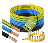 INVOLT H07V-K kit 6mm² 3x5m noir/bleu/vert-jaune, VDE, avec 100 embouts, Fabriqué en Allemagne