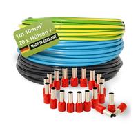 INVOLT H07V-K - Kit de câble 10 mm² - Noir, bleu, vert-jaune - Avec 60 embouts de câble, kit de fils pour armoire de compteur (3 m)