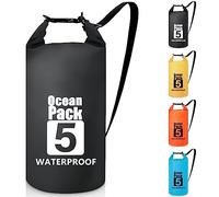 Invool Sac étanche 5 L/10 L/20 L/30 L avec bandoulière réglable pour randonnée, natation, rafting, surf, cyclisme, camping, pêche, Noir , 5 l, Organiseur de sac