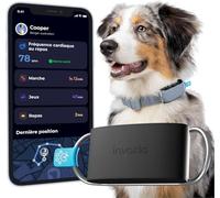 Invoxia Minitailz - Traceur GPS & Santé n°1 pour Chien - Alertes Anti-Fugue, Scan respiratoire - Localisation Temps réel, Zone et Clôture Virtuelle - Mini Tracker sur Collier - 1 an Abonnement Inclus