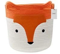 Inwagui Panier à Linge Tissé en Corde de Coton Motif Renard Panier de Rangement Grand avec Poignées pour Bébé Linges Sale Jouets Stockage Décoration Maison, 35x30Hx28 cm, Orange
