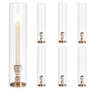 Inweder Bougeoir Verre pour Chandeliers: 6 Pcs Porte-Bougies Cylindriques Chandelier Bougoir Bougeoir en Bois avec Verre Amovible pour Centre de Table Mariage Evénement Noël ou Décoration d'intérieur